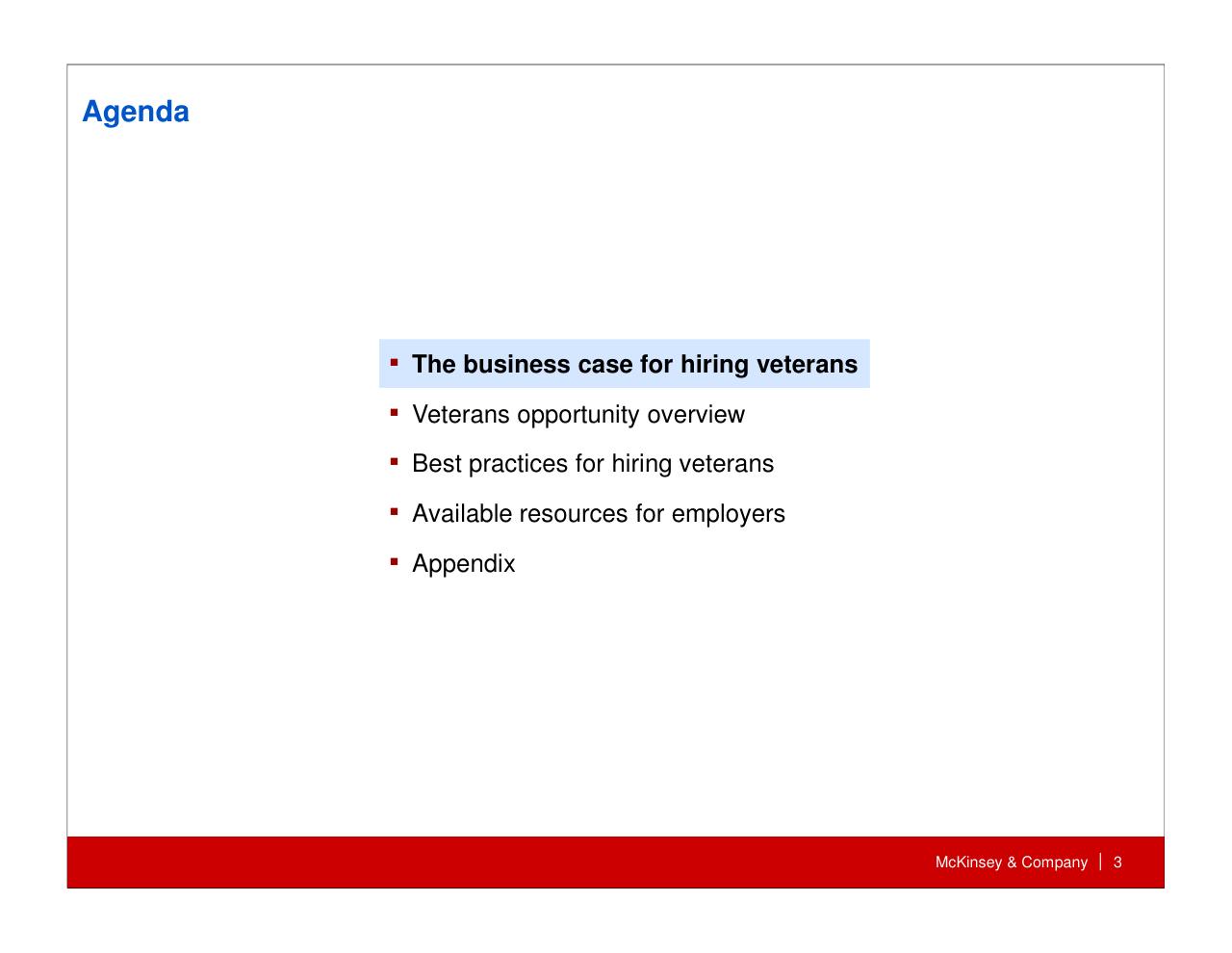 Agenda slide 4 from How Companies Can Capture The Veteran Opportunity