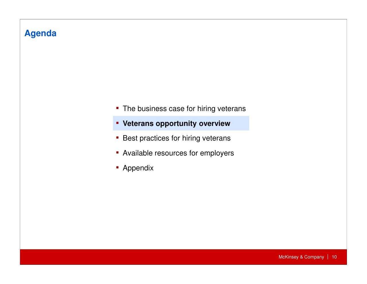 Agenda slide 11 from How Companies Can Capture The Veteran Opportunity