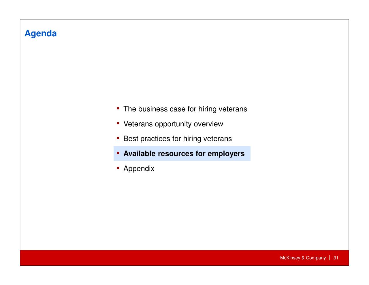 Agenda slide 32 from How Companies Can Capture The Veteran Opportunity
