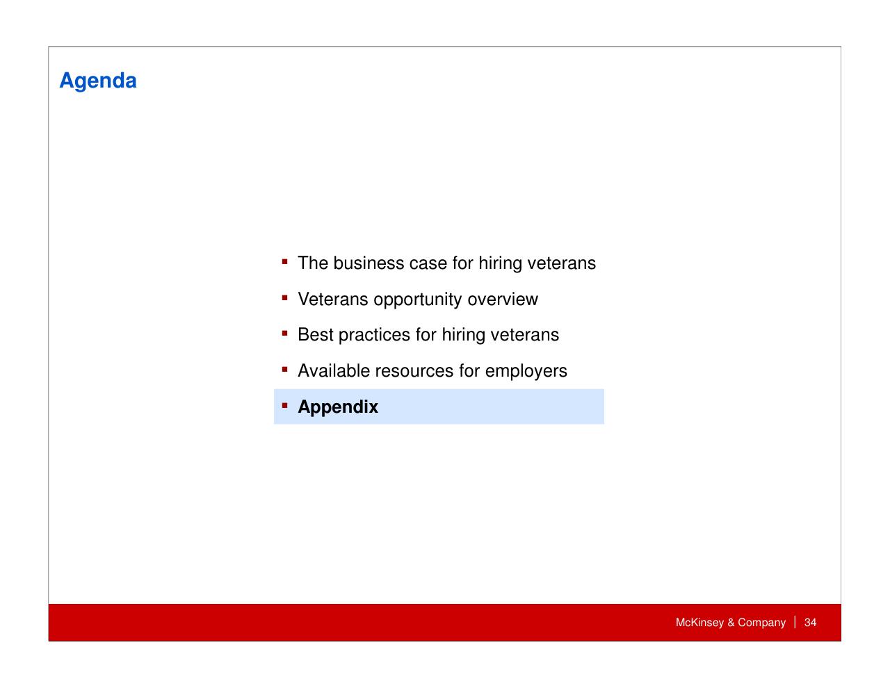 Agenda slide 35 from How Companies Can Capture The Veteran Opportunity