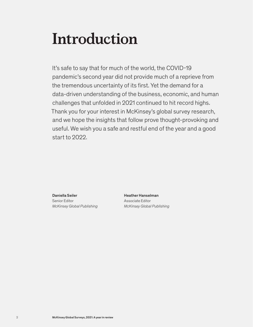 Text slide 4 from McKinsey Global Surveys 2021 A Year In Review