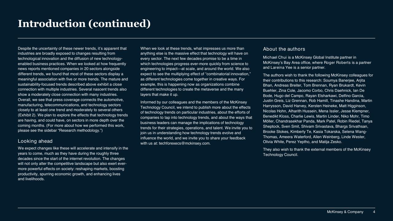 Text slide 4 from McKinsey Technology Trends Outlook 2022 Report McKinsey