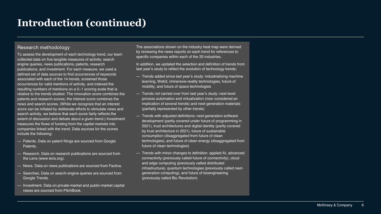 Text slide 6 from McKinsey Technology Trends Outlook 2022 Report McKinsey