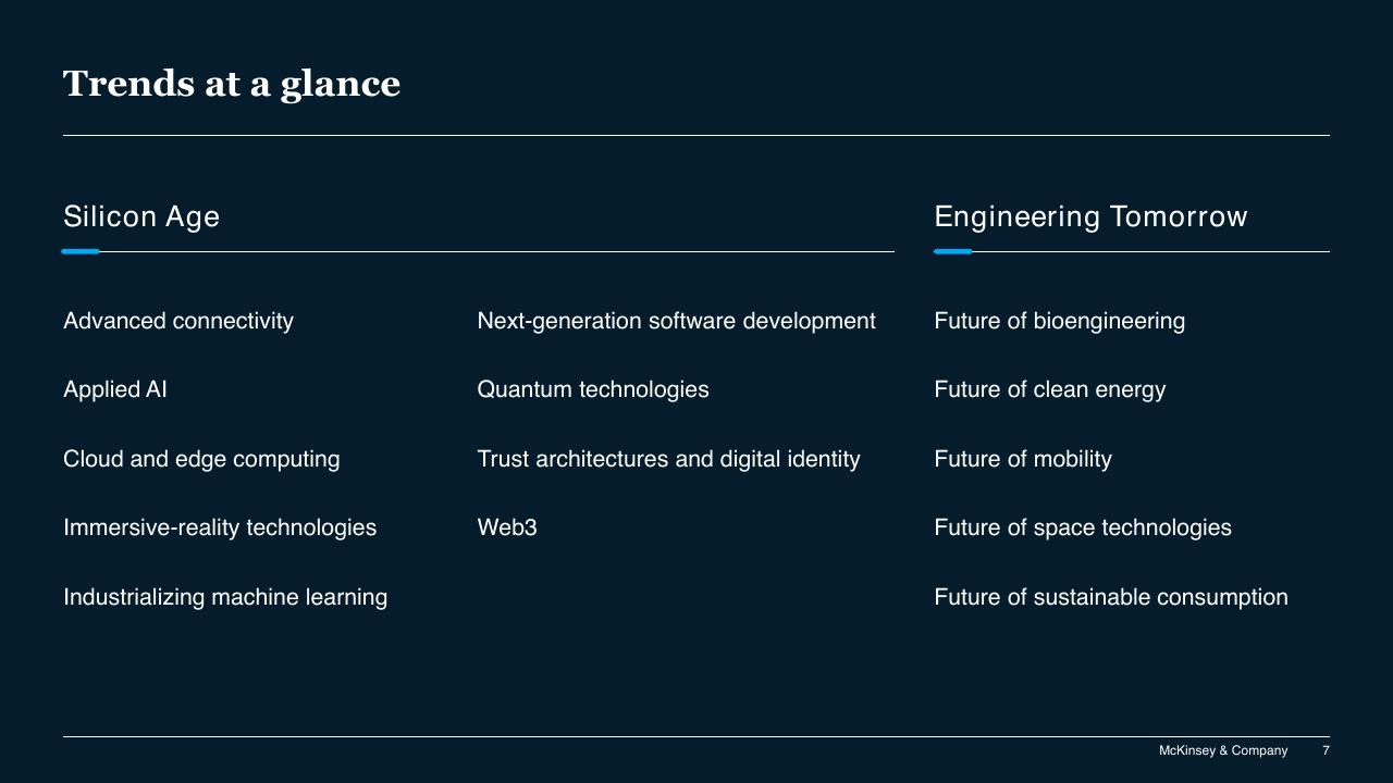 Comparison slide 7 from McKinsey Technology Trends Outlook 2022 Report McKinsey