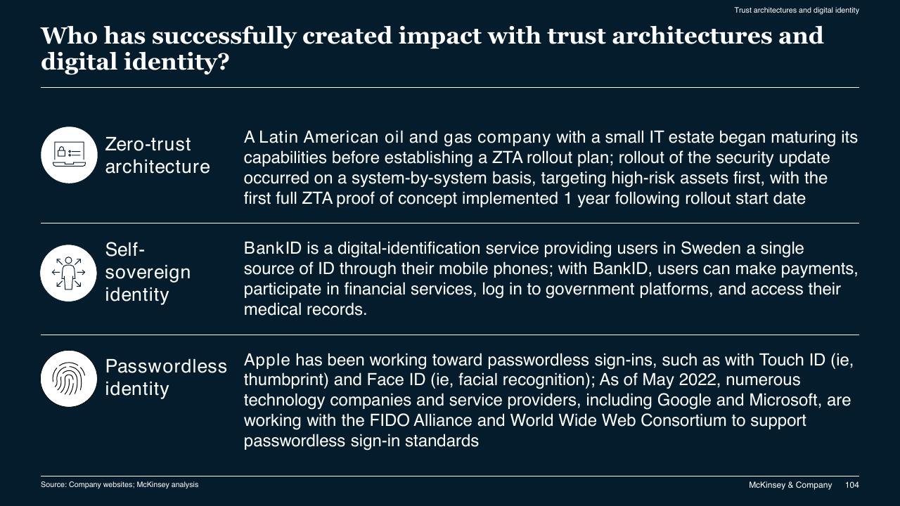 Text slide 104 from McKinsey Technology Trends Outlook 2022 Report McKinsey
