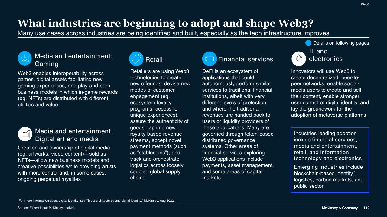 Text slide 112 from McKinsey Technology Trends Outlook 2022 Report McKinsey