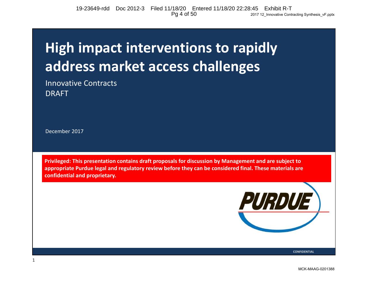 Cover slide 4 from Purdue Opioids_ High Impact Interventions To Rapidly Address Market Access Challenges