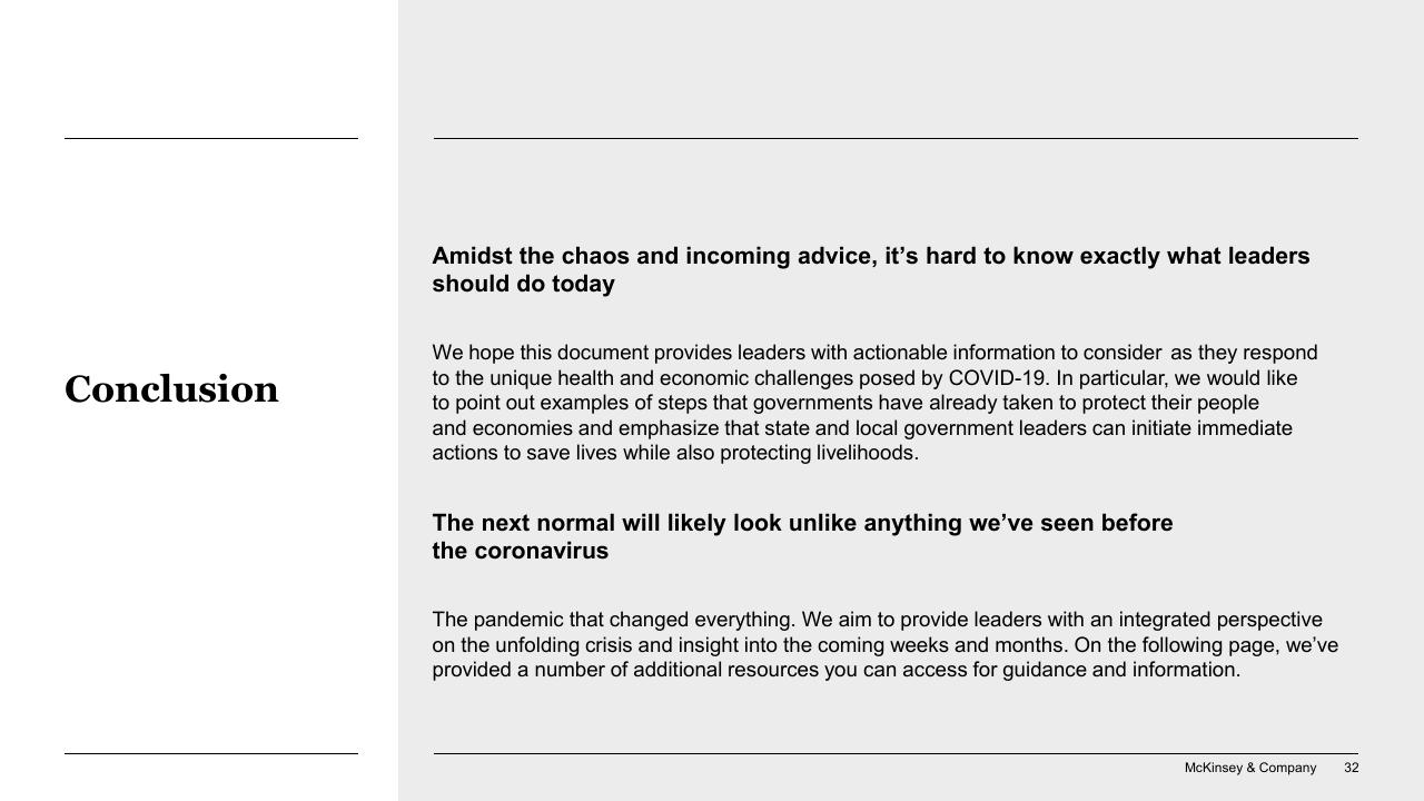 Text slide 32 from Responding To COVID 19_ Addressing The Economic Impact Of The Crisis McKinsey