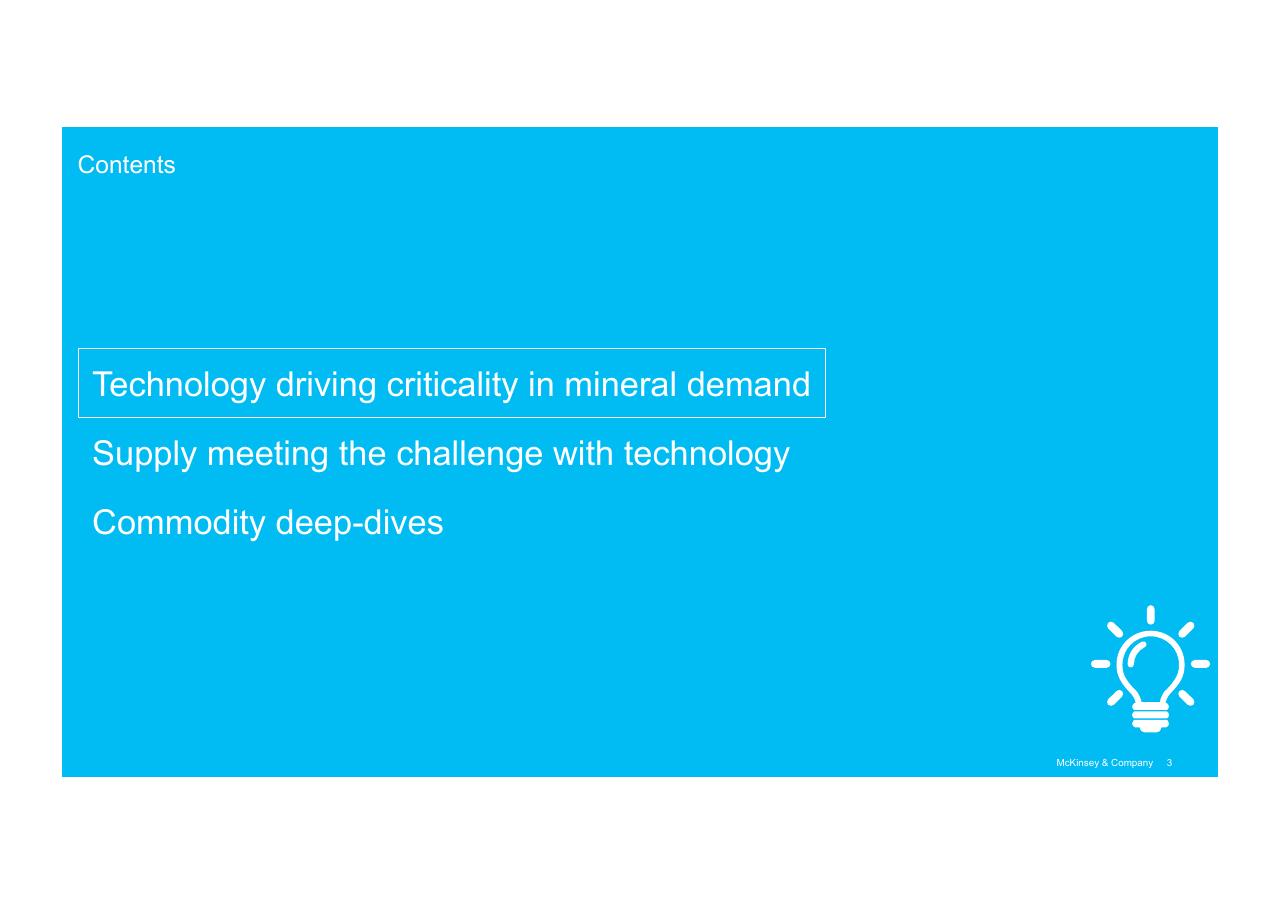 Agenda slide 3 from Technologys Role In Mineral Criticality McKinsey