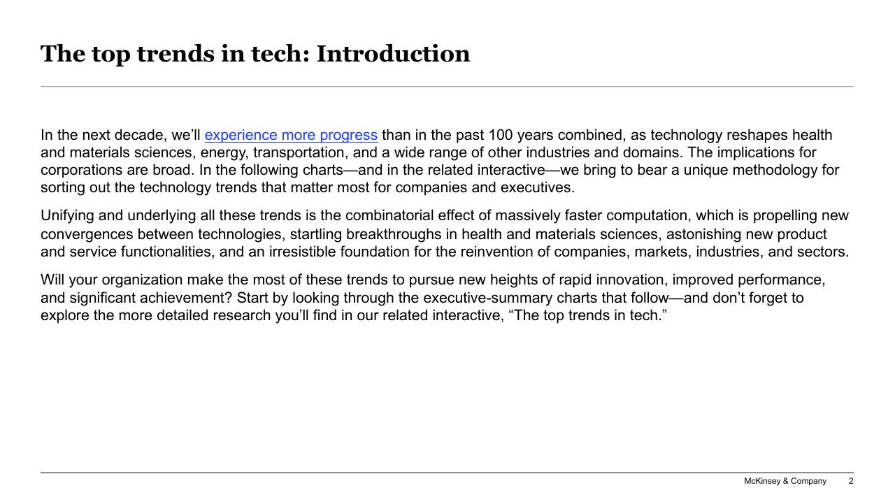 Text slide 2 from The Top Trends In Tech Executive Summary McKinsey