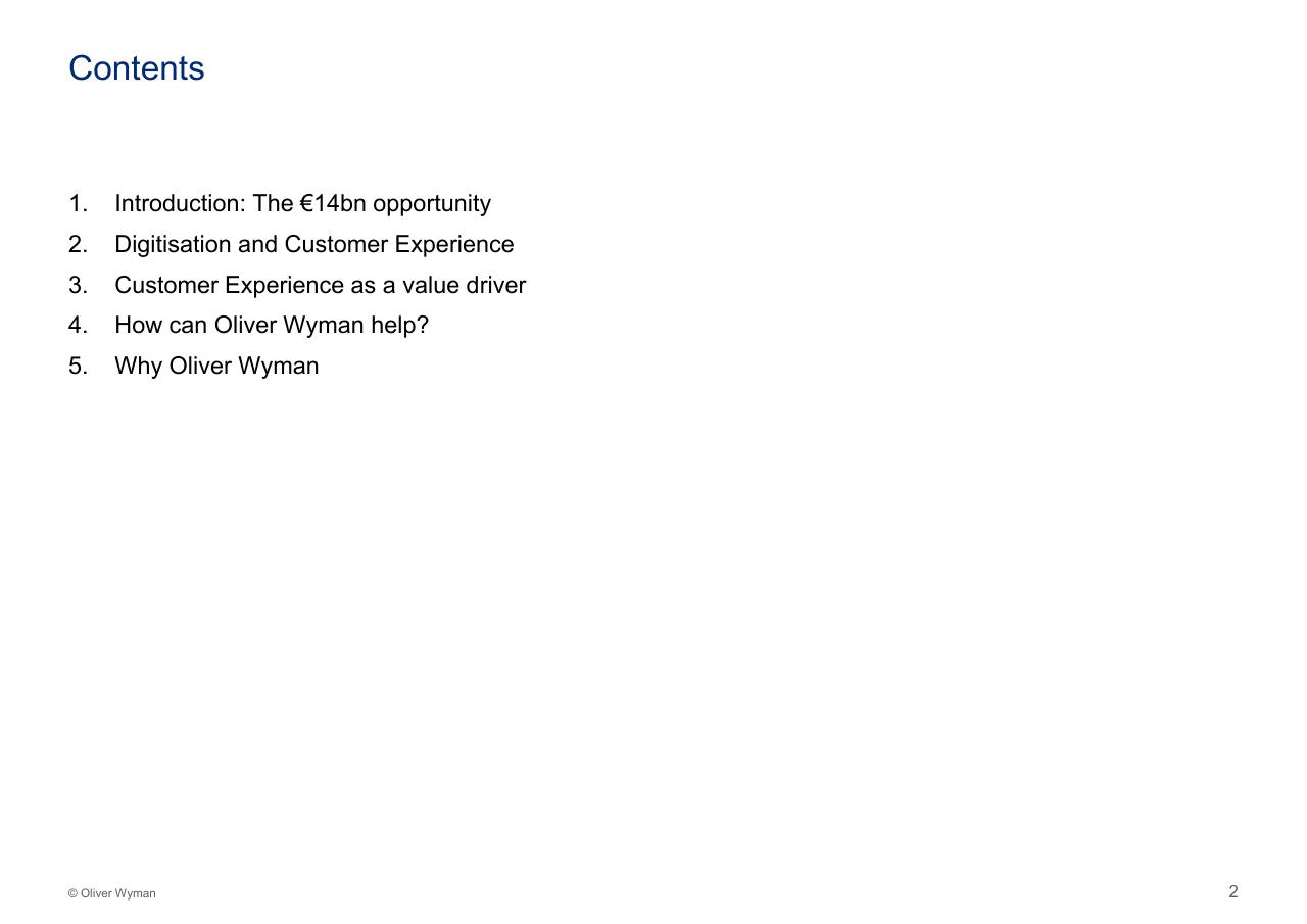 Agenda slide 3 from Customer Experience 14bn Risk Oliver Wyman