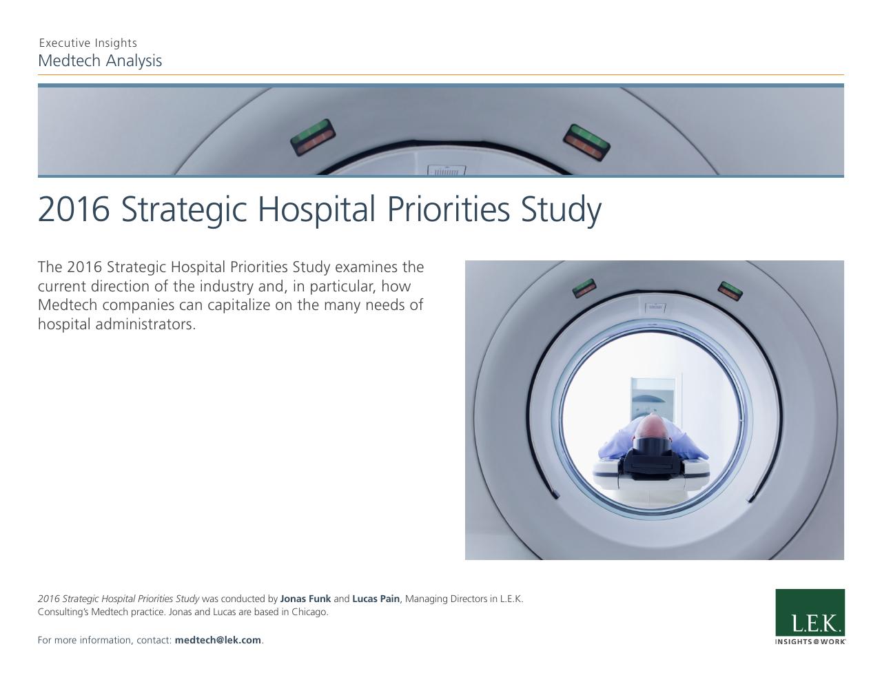 2016 Strategic Hospital Priorities Study consulting deck cover