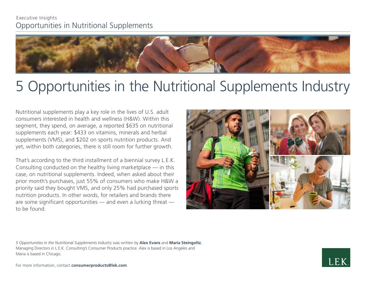 5 Opportunities In The Nutritional Supplements Industry consulting deck cover