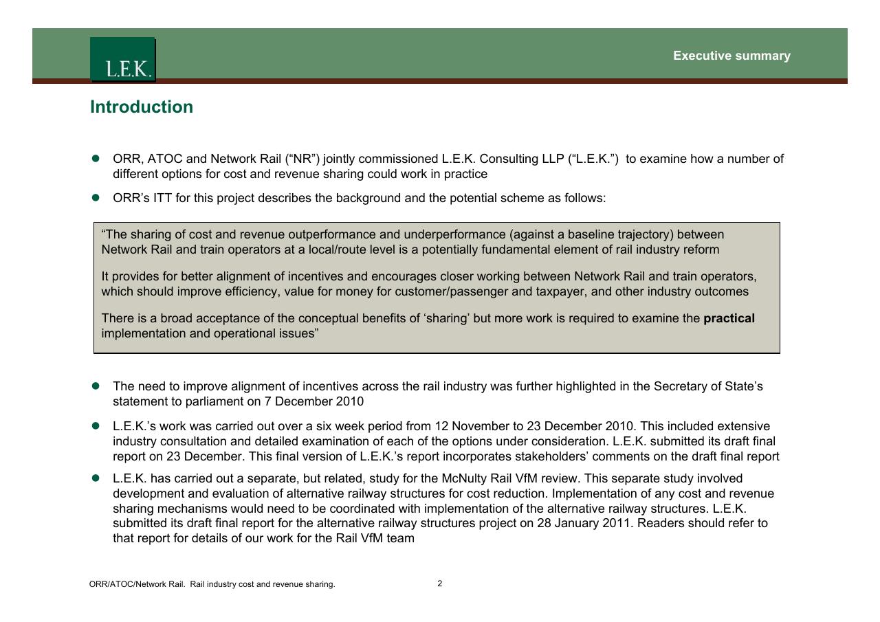 Text slide 3 from Orr_atoc_network Rail Rail Industry Cost And Revenue Sharing