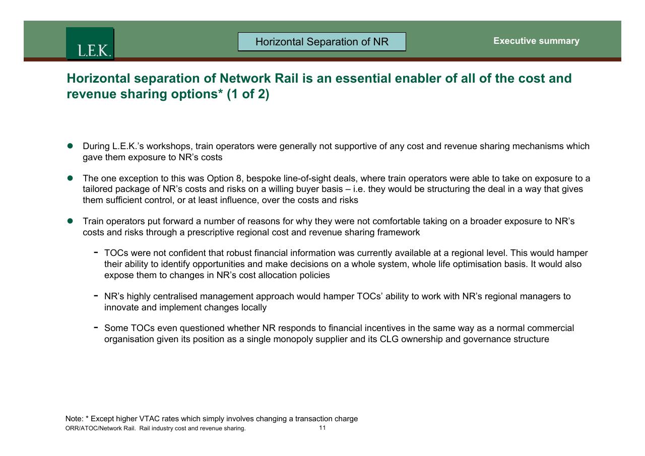 Text slide 12 from Orr_atoc_network Rail Rail Industry Cost And Revenue Sharing
