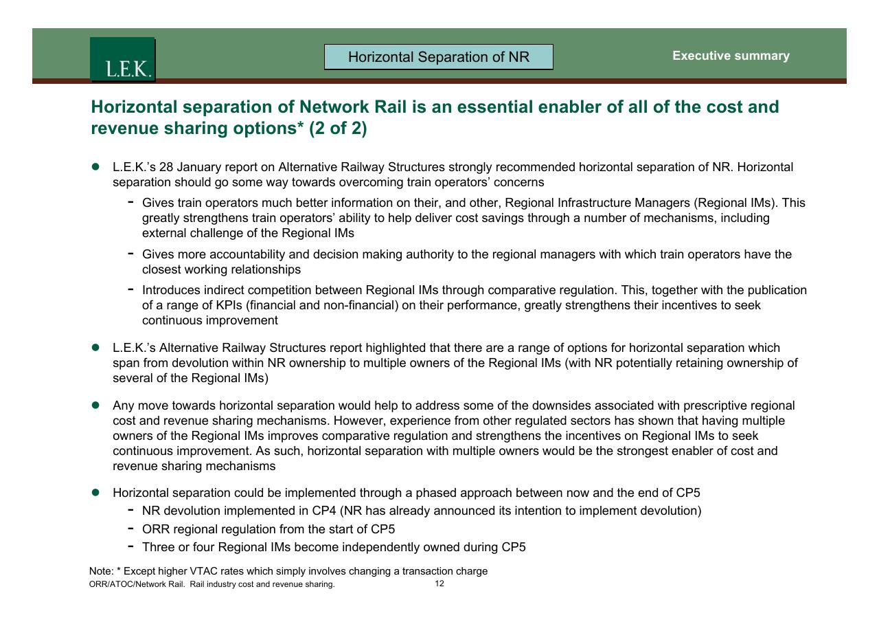 Text slide 13 from Orr_atoc_network Rail Rail Industry Cost And Revenue Sharing