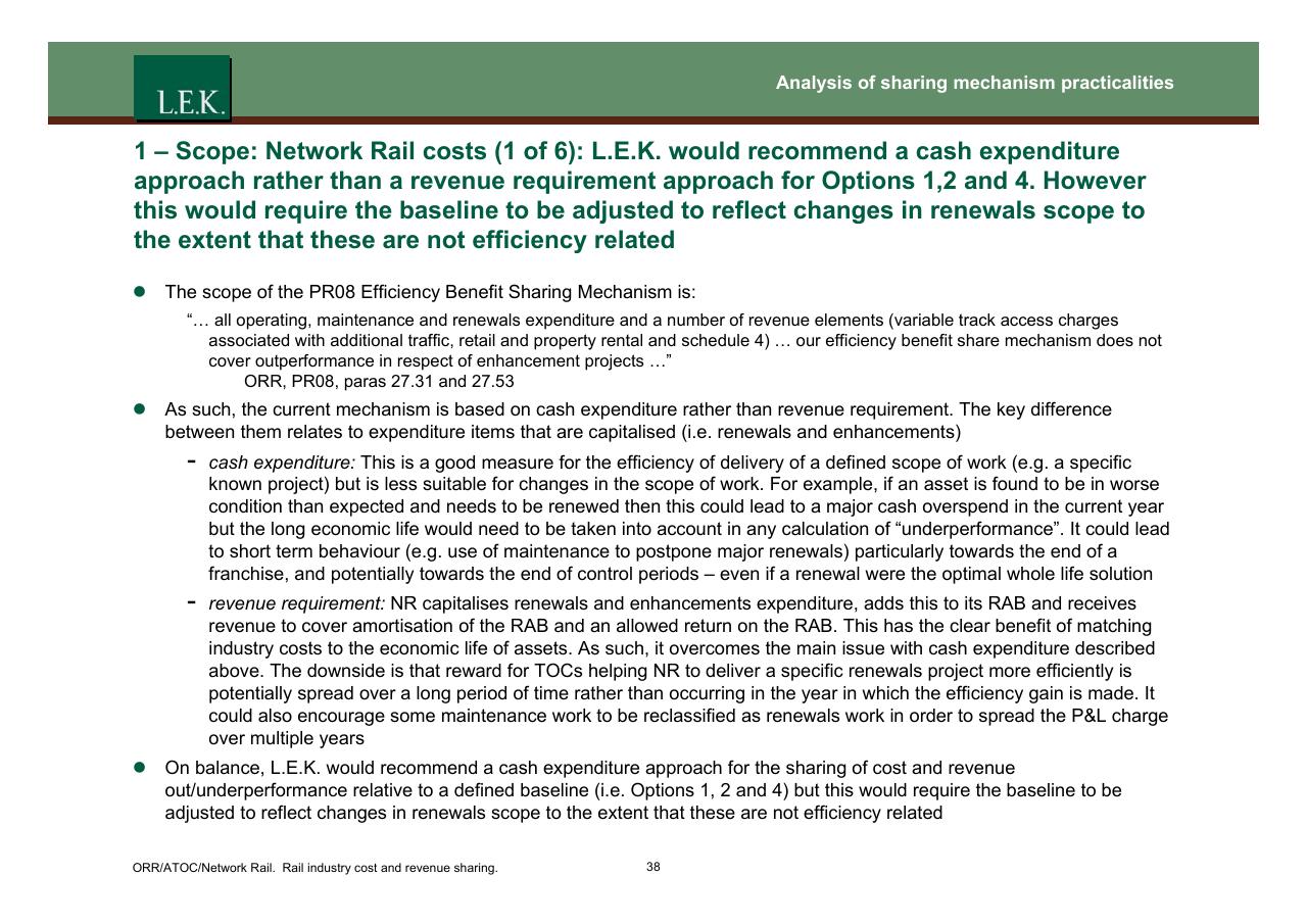 Text slide 39 from Orr_atoc_network Rail Rail Industry Cost And Revenue Sharing