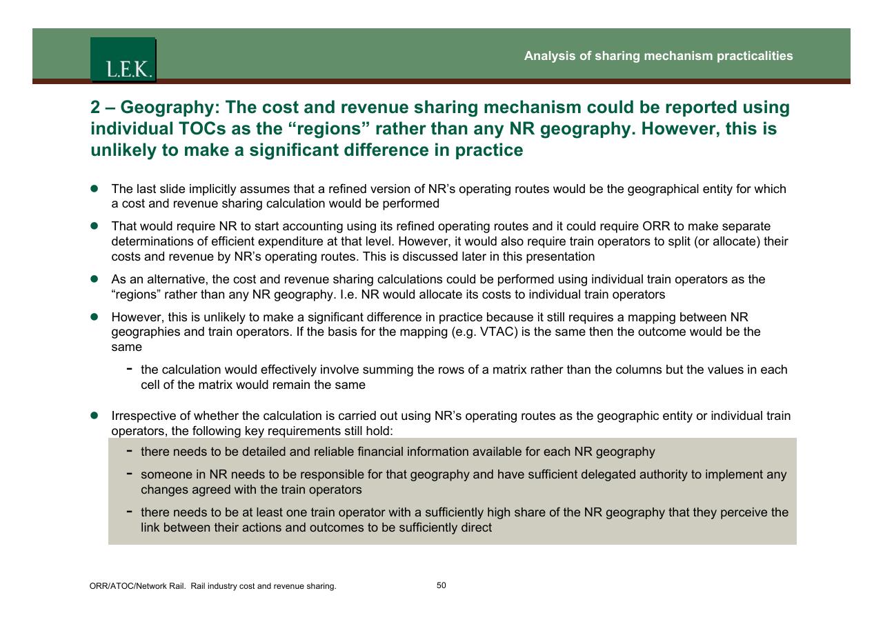 Text slide 51 from Orr_atoc_network Rail Rail Industry Cost And Revenue Sharing