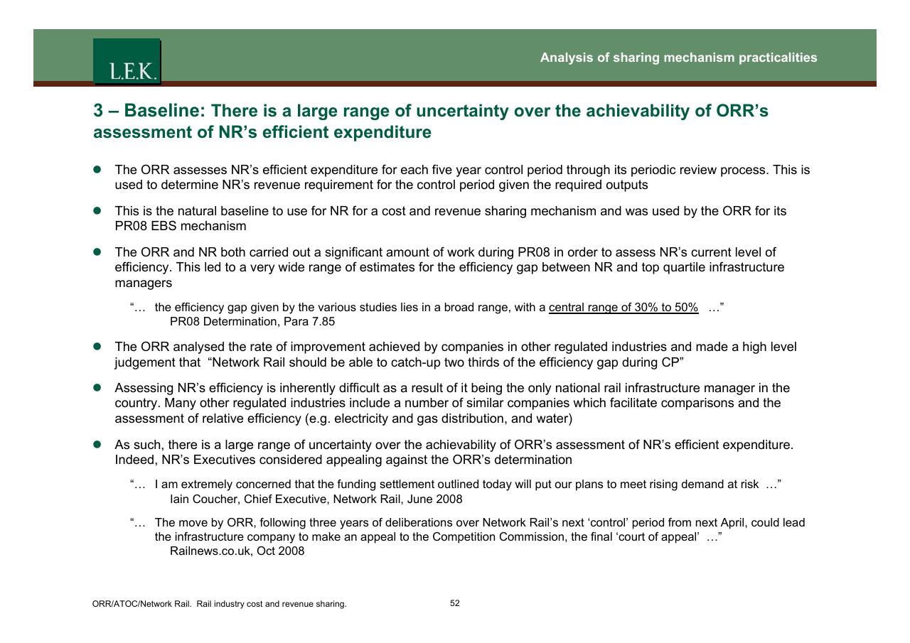 Text slide 53 from Orr_atoc_network Rail Rail Industry Cost And Revenue Sharing