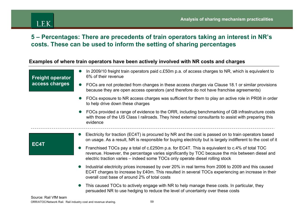 Comparison slide 60 from Orr_atoc_network Rail Rail Industry Cost And Revenue Sharing