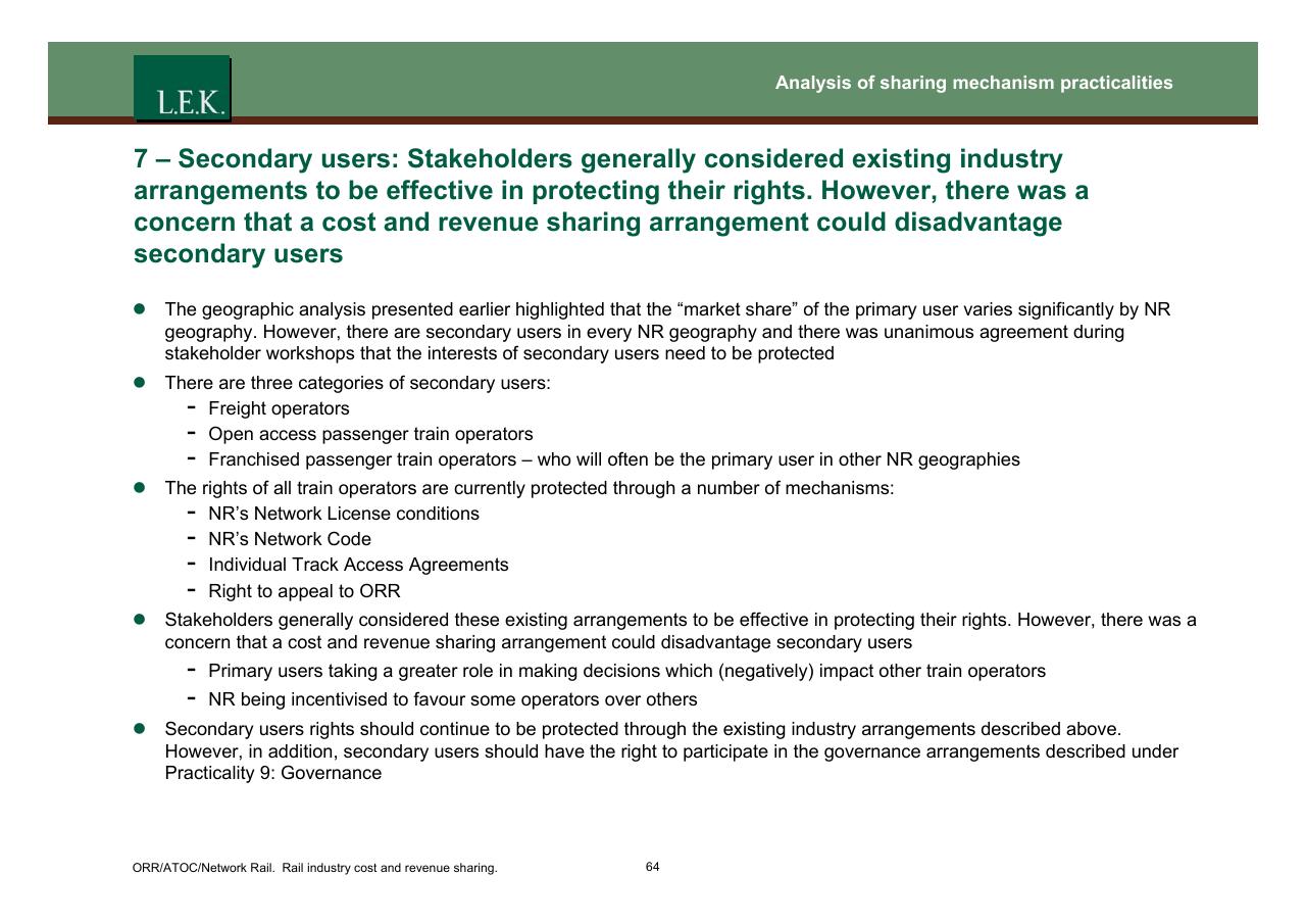 Text slide 65 from Orr_atoc_network Rail Rail Industry Cost And Revenue Sharing