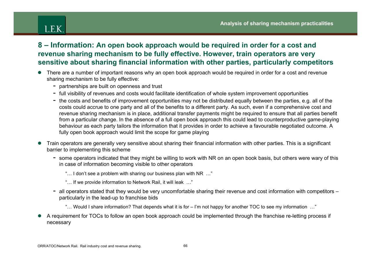 Text slide 67 from Orr_atoc_network Rail Rail Industry Cost And Revenue Sharing