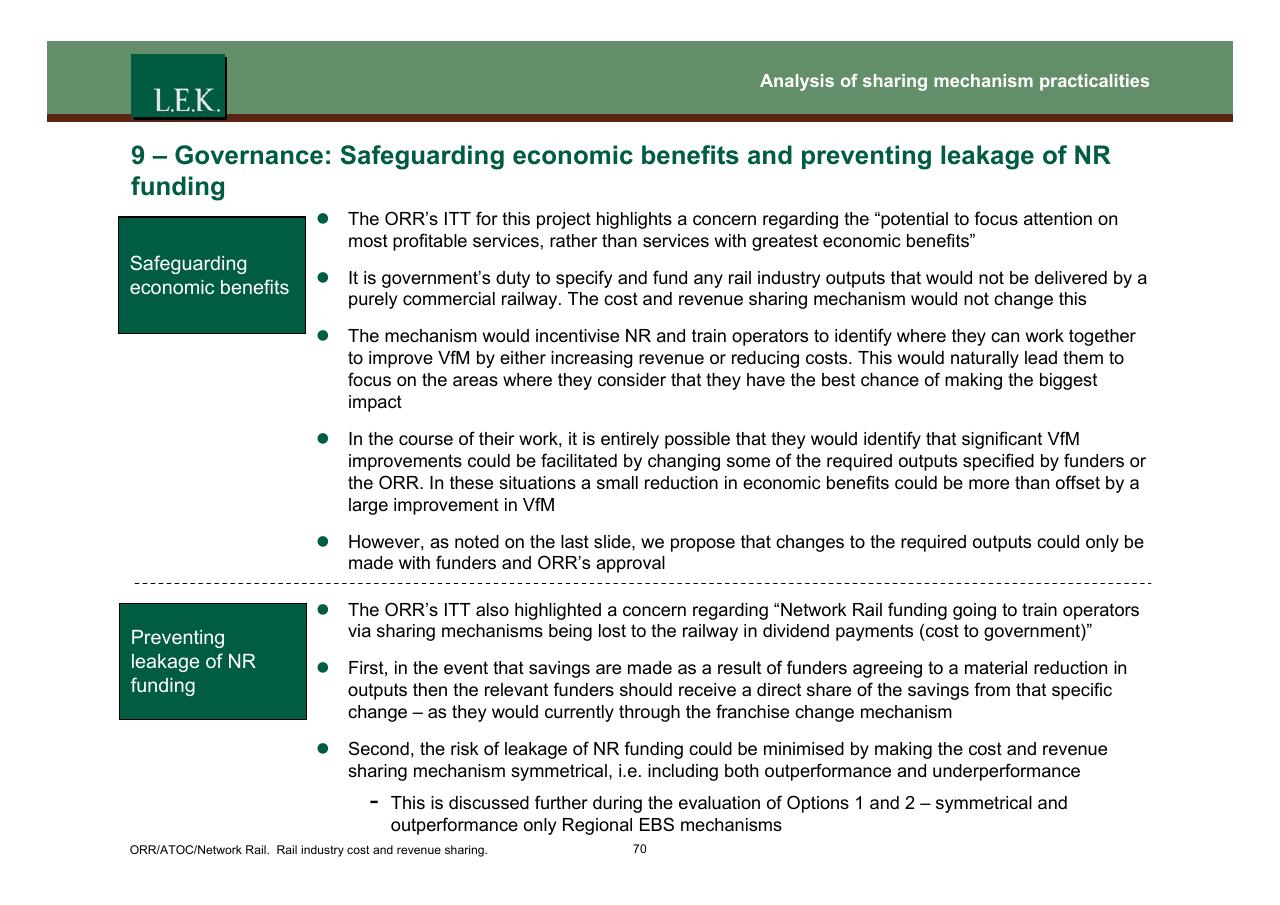 Text slide 71 from Orr_atoc_network Rail Rail Industry Cost And Revenue Sharing