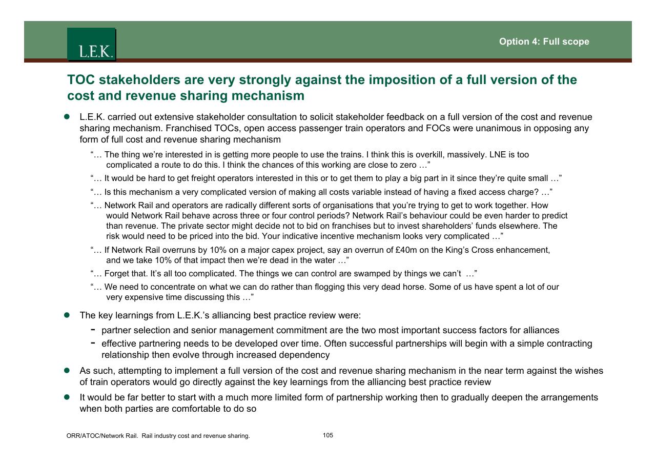 Text slide 106 from Orr_atoc_network Rail Rail Industry Cost And Revenue Sharing