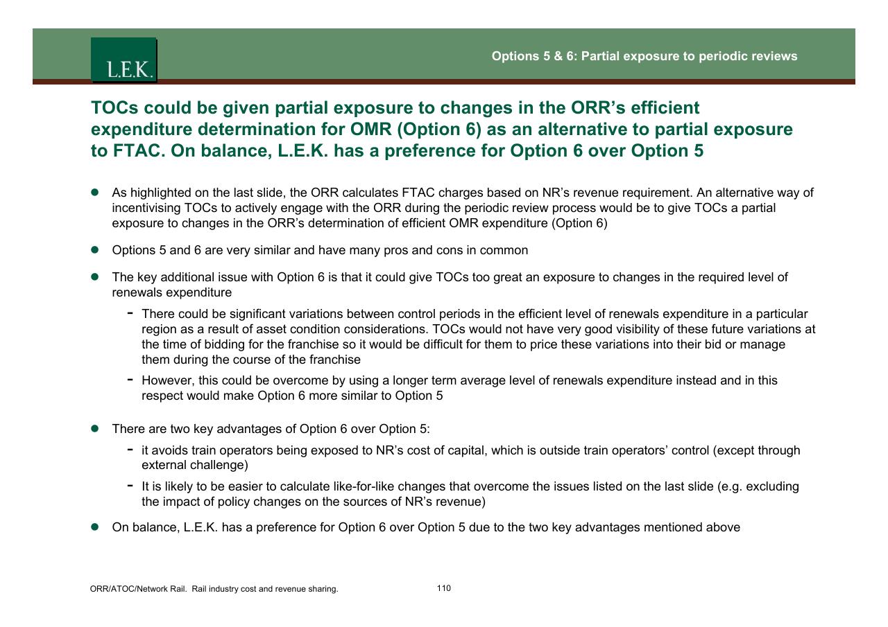Text slide 111 from Orr_atoc_network Rail Rail Industry Cost And Revenue Sharing
