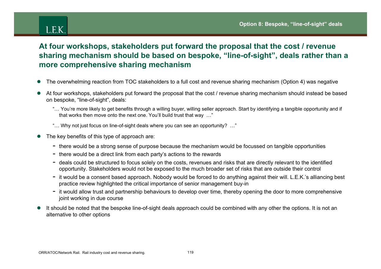 Text slide 120 from Orr_atoc_network Rail Rail Industry Cost And Revenue Sharing