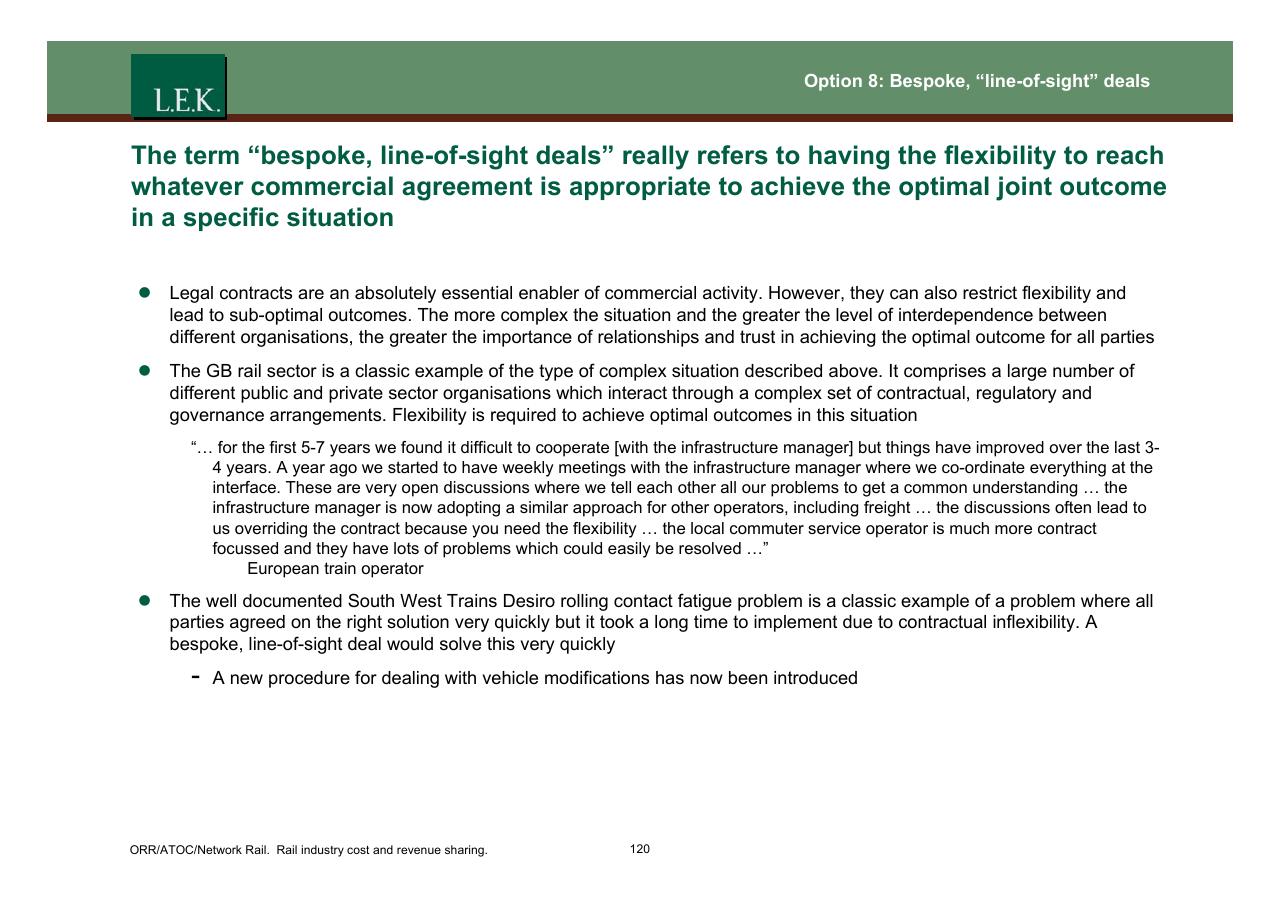 Text slide 121 from Orr_atoc_network Rail Rail Industry Cost And Revenue Sharing
