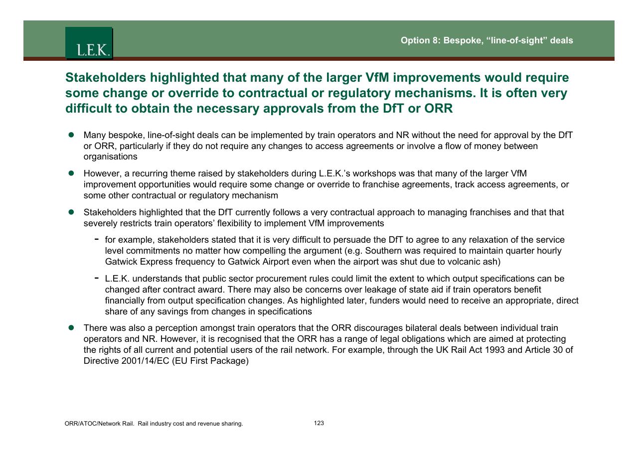 Text slide 124 from Orr_atoc_network Rail Rail Industry Cost And Revenue Sharing