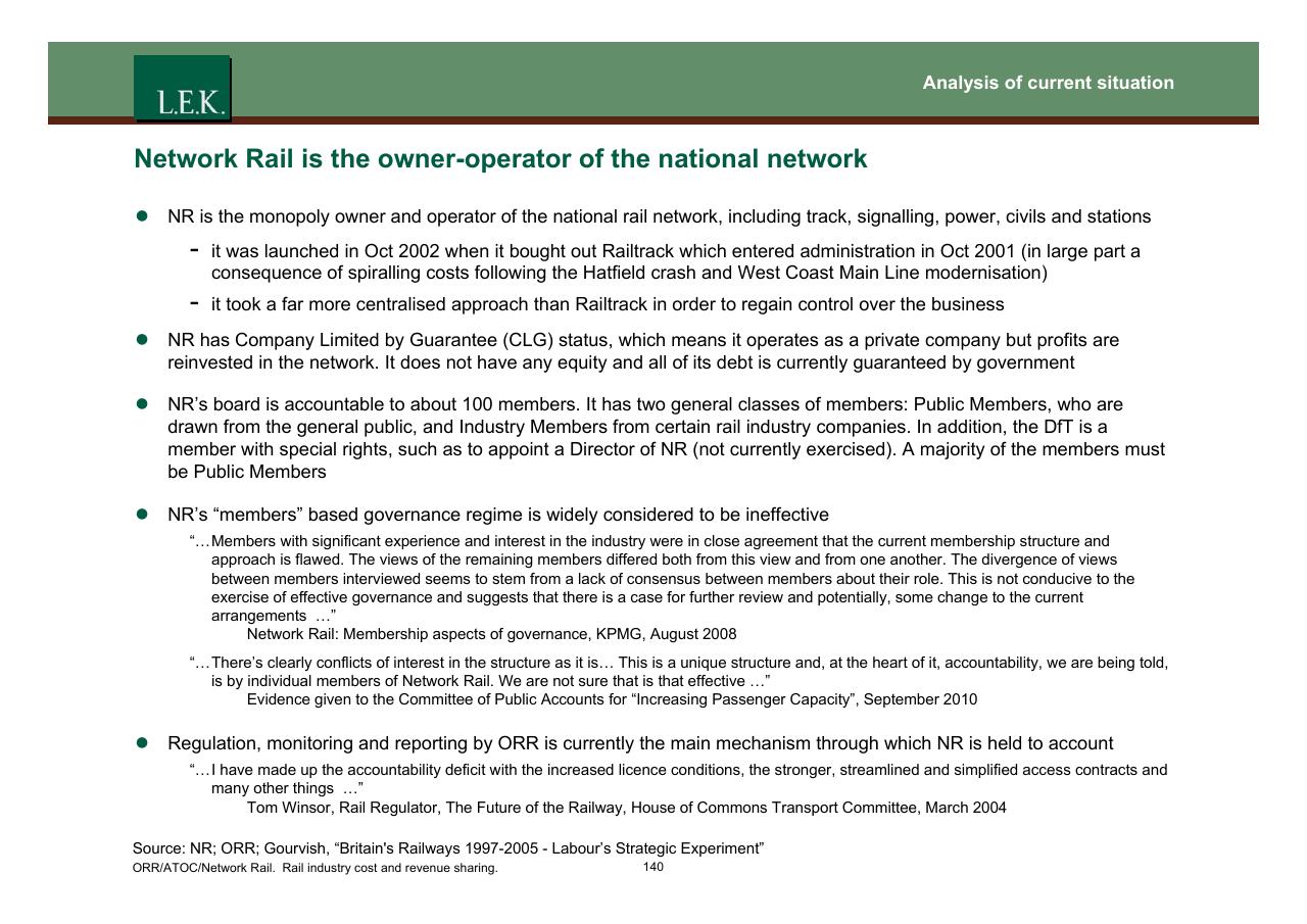 Text slide 141 from Orr_atoc_network Rail Rail Industry Cost And Revenue Sharing