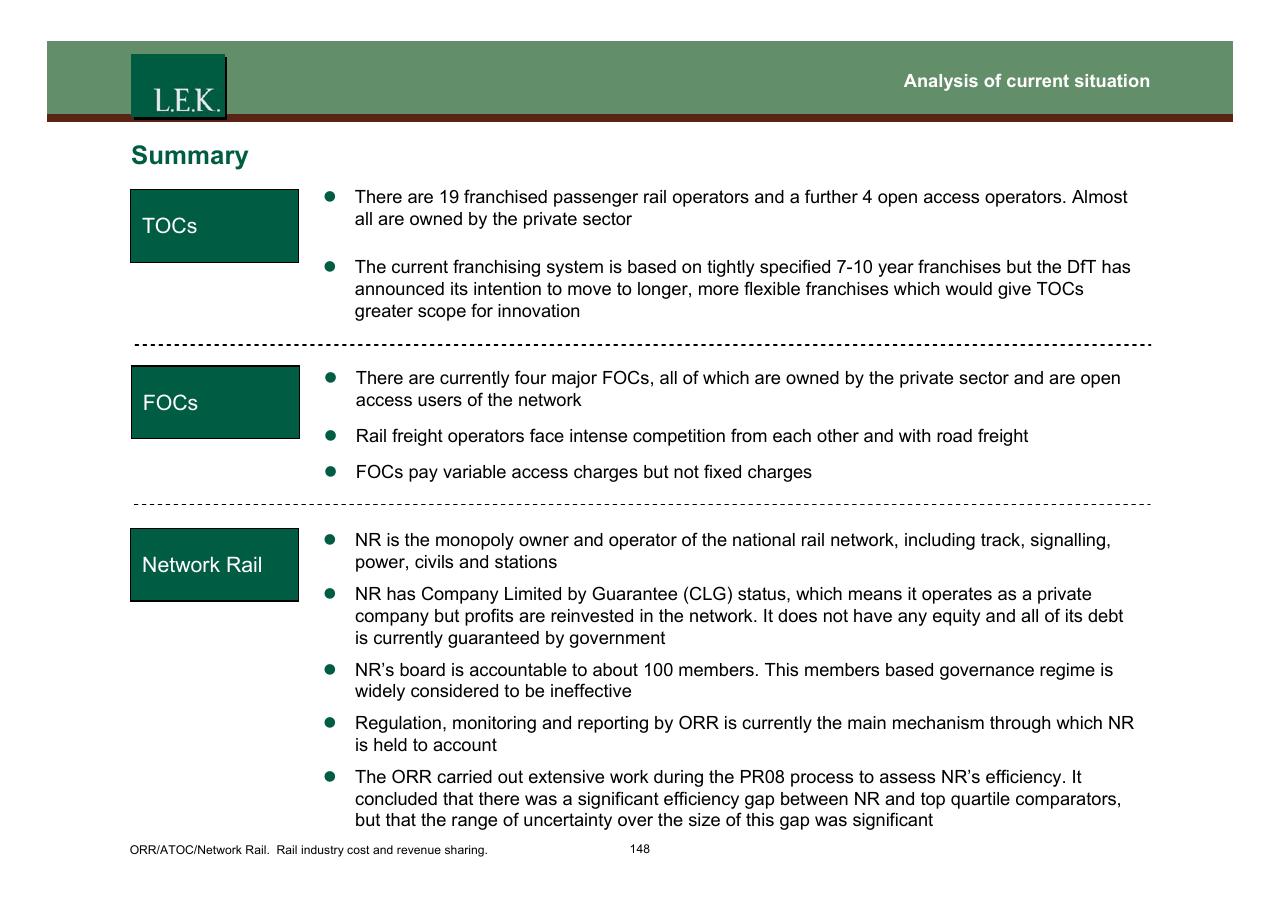 Text slide 149 from Orr_atoc_network Rail Rail Industry Cost And Revenue Sharing