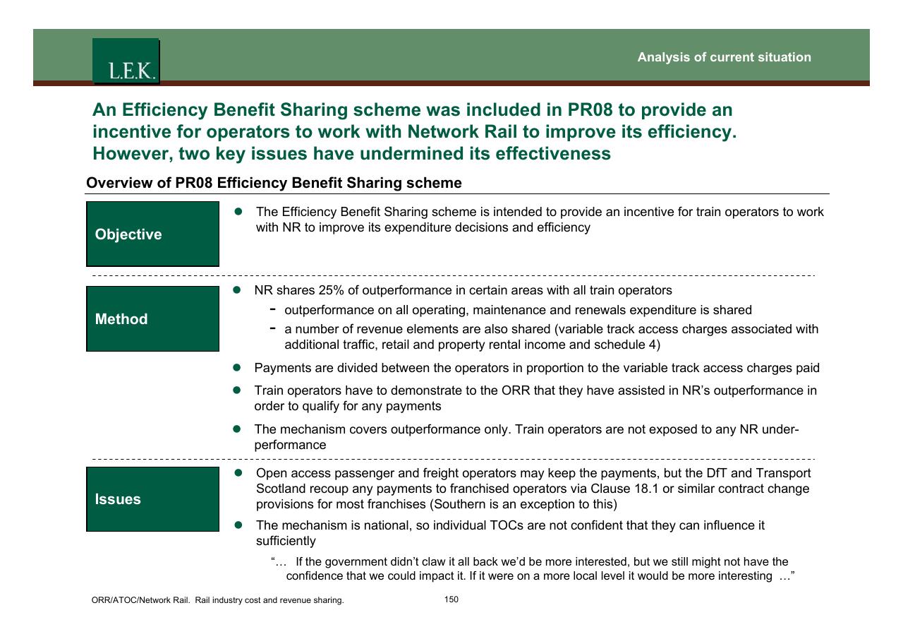 Text slide 151 from Orr_atoc_network Rail Rail Industry Cost And Revenue Sharing