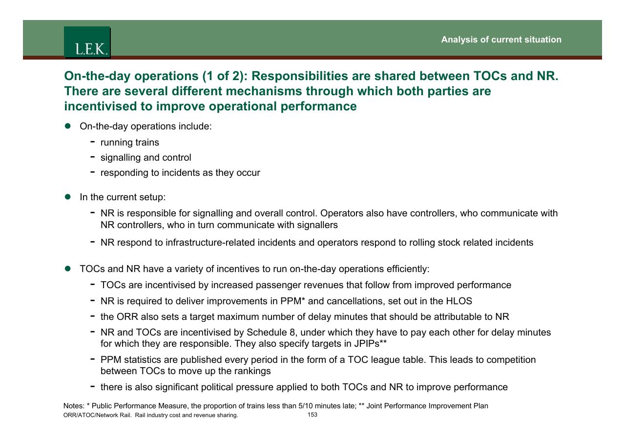 Text slide 154 from Orr_atoc_network Rail Rail Industry Cost And Revenue Sharing