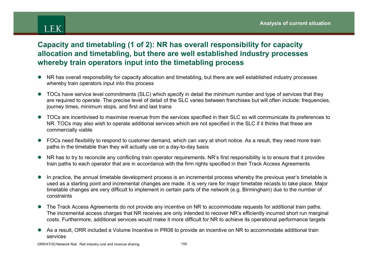 Text slide 156 from Orr_atoc_network Rail Rail Industry Cost And Revenue Sharing