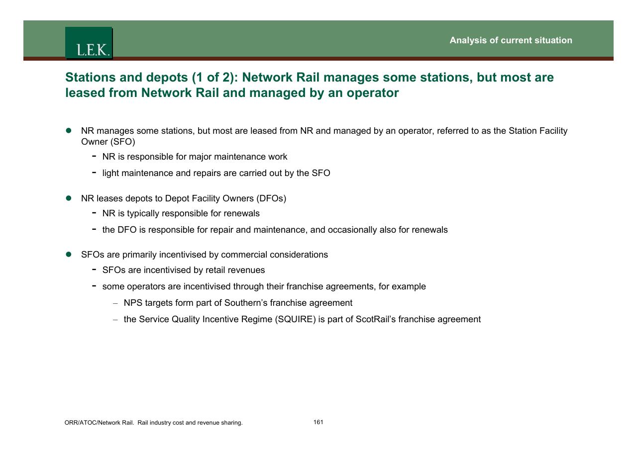 Text slide 162 from Orr_atoc_network Rail Rail Industry Cost And Revenue Sharing