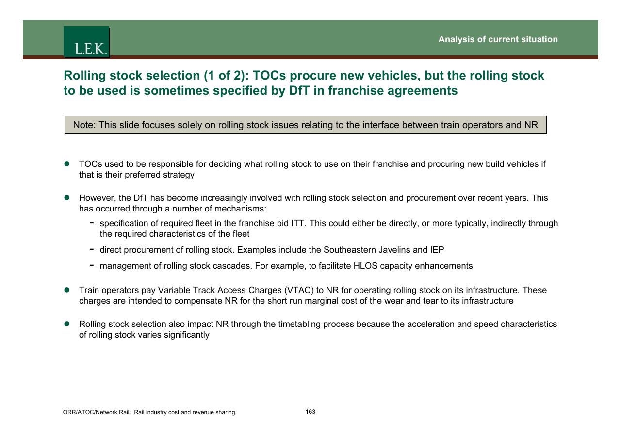 Text slide 164 from Orr_atoc_network Rail Rail Industry Cost And Revenue Sharing