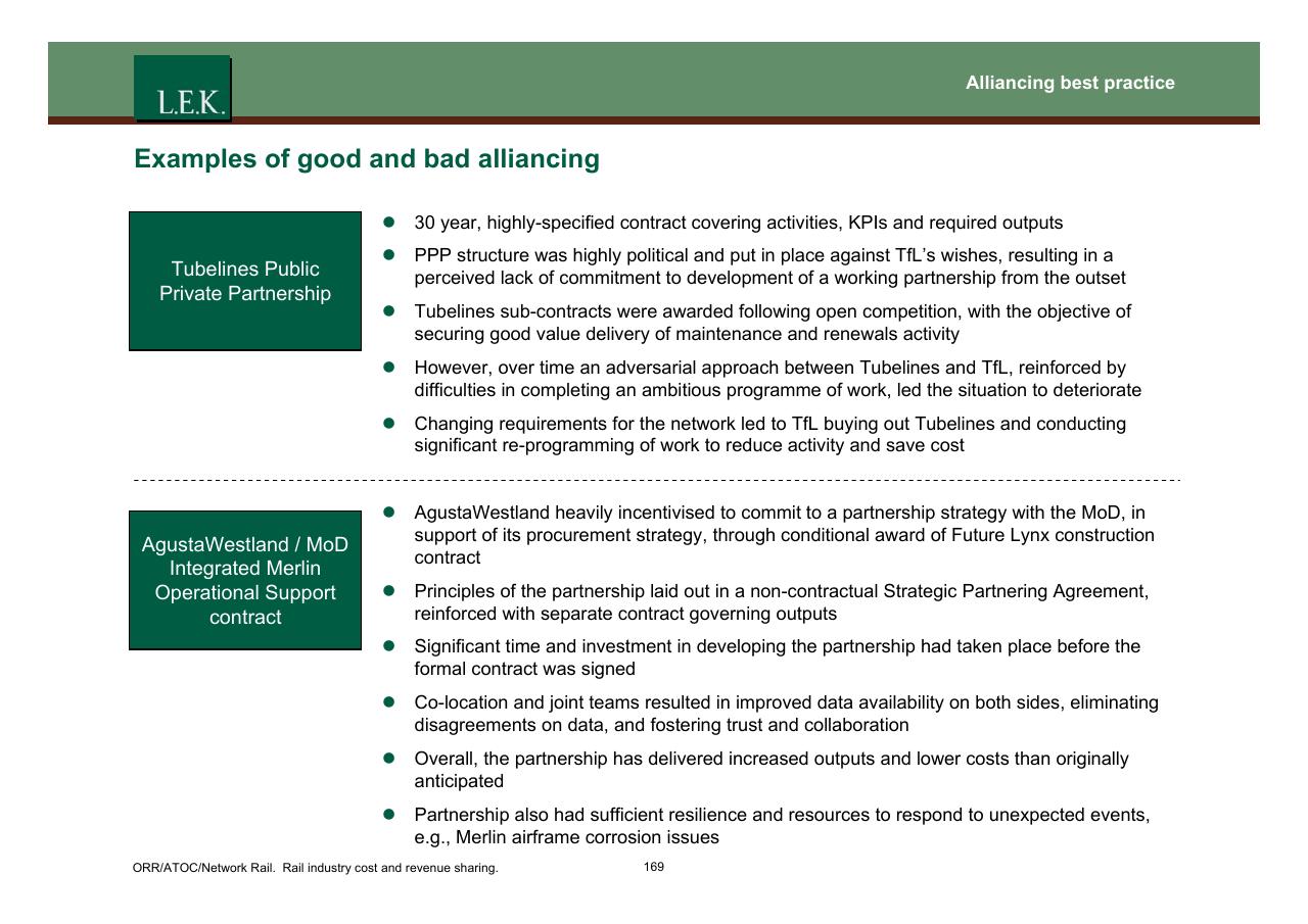 Comparison slide 170 from Orr_atoc_network Rail Rail Industry Cost And Revenue Sharing