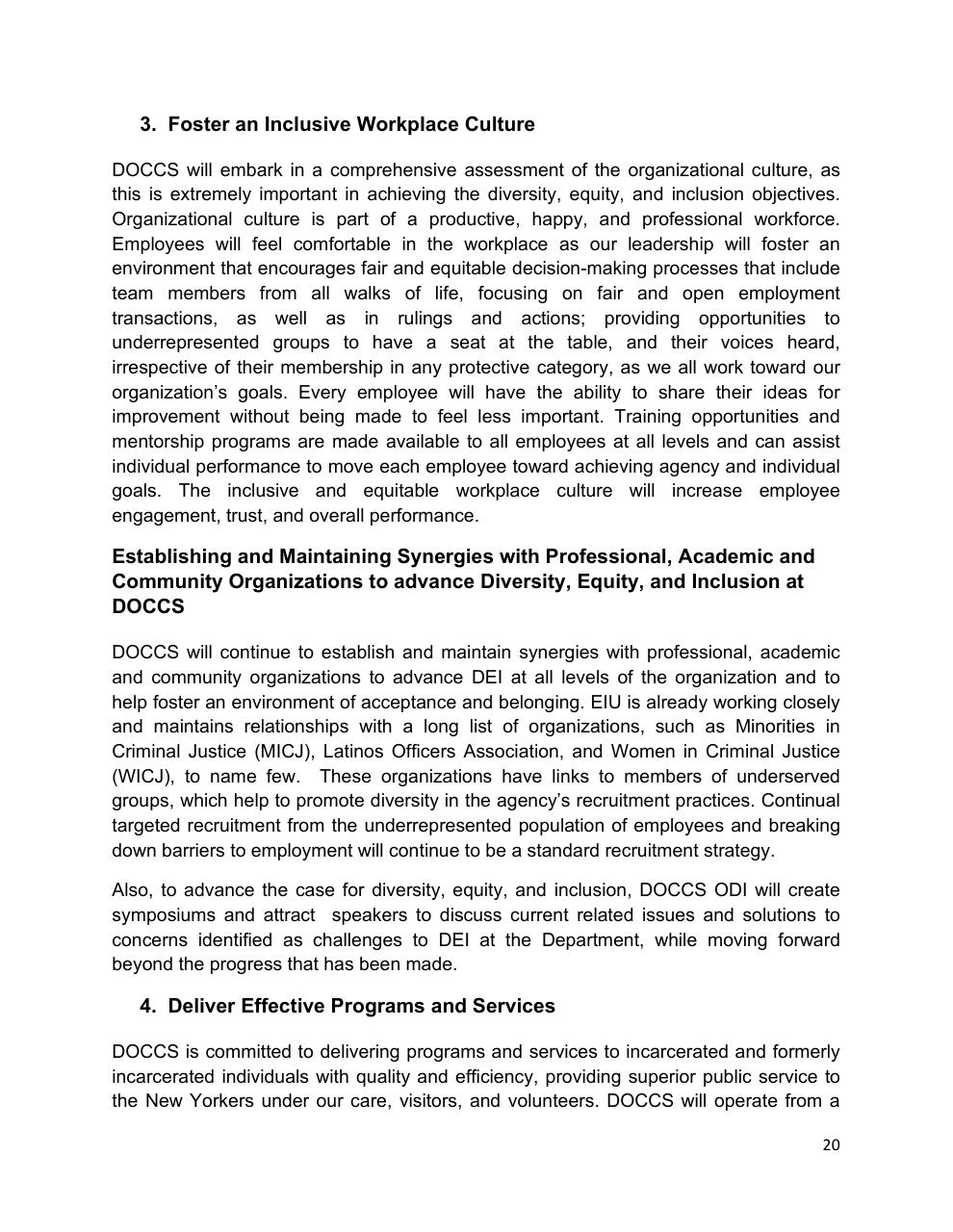 Text slide 20 from Diversity Equity And Inclusion Five Year Strategic Plan 2021 2025