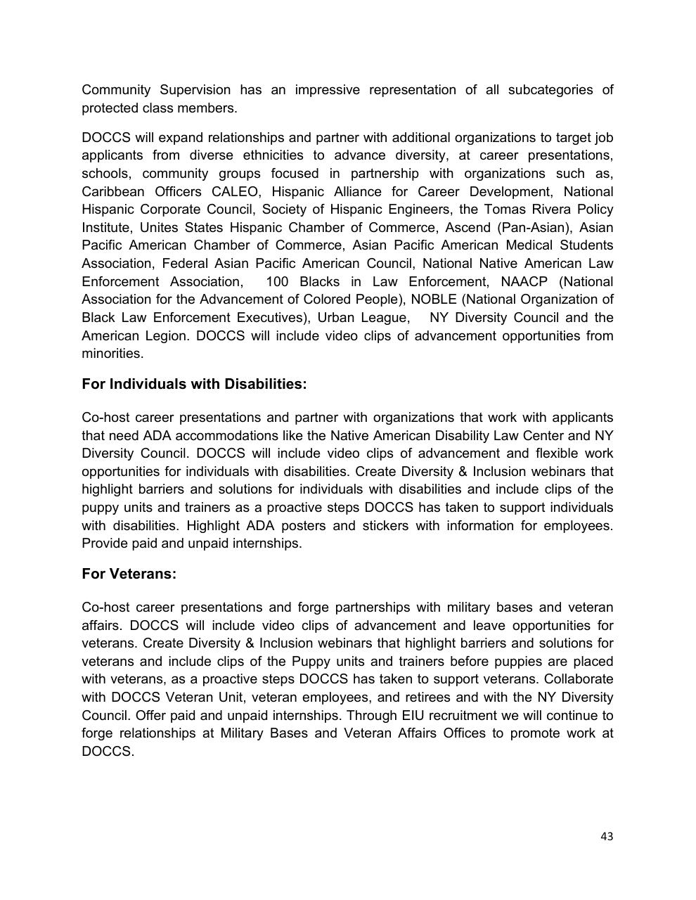 Text slide 43 from Diversity Equity And Inclusion Five Year Strategic Plan 2021 2025