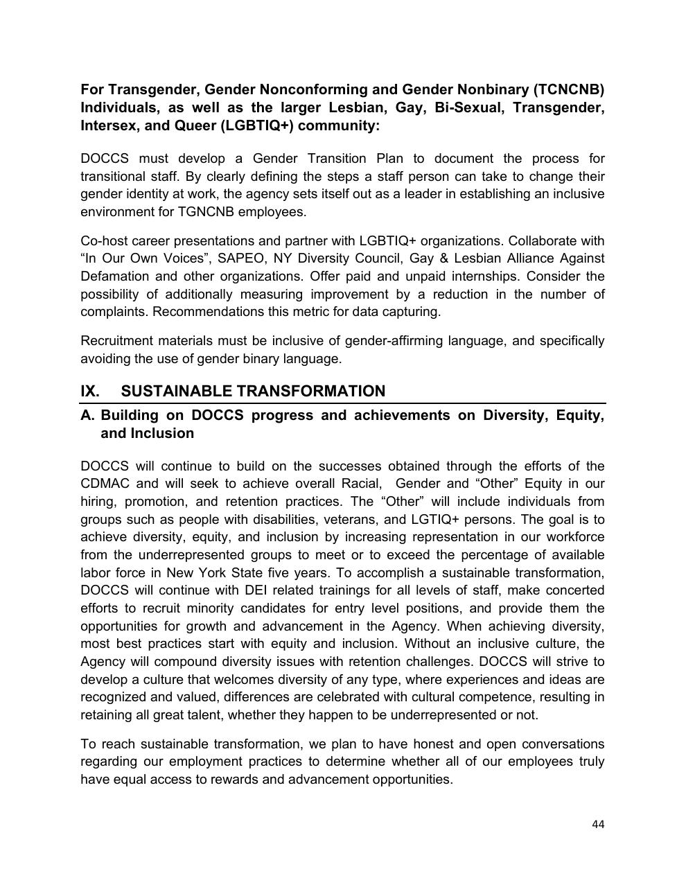 Text slide 44 from Diversity Equity And Inclusion Five Year Strategic Plan 2021 2025