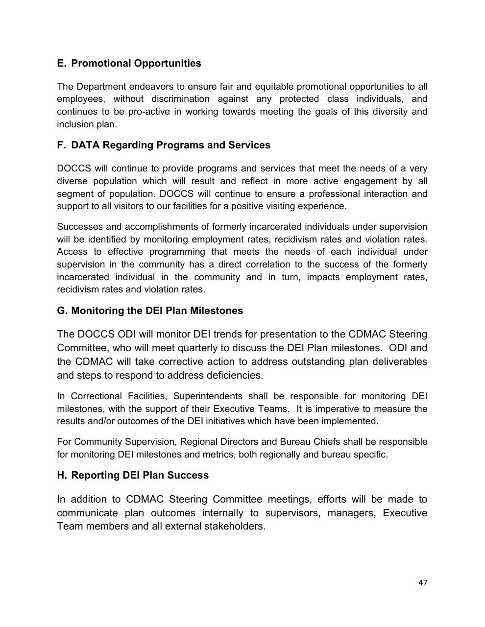 Text slide 47 from Diversity Equity And Inclusion Five Year Strategic Plan 2021 2025