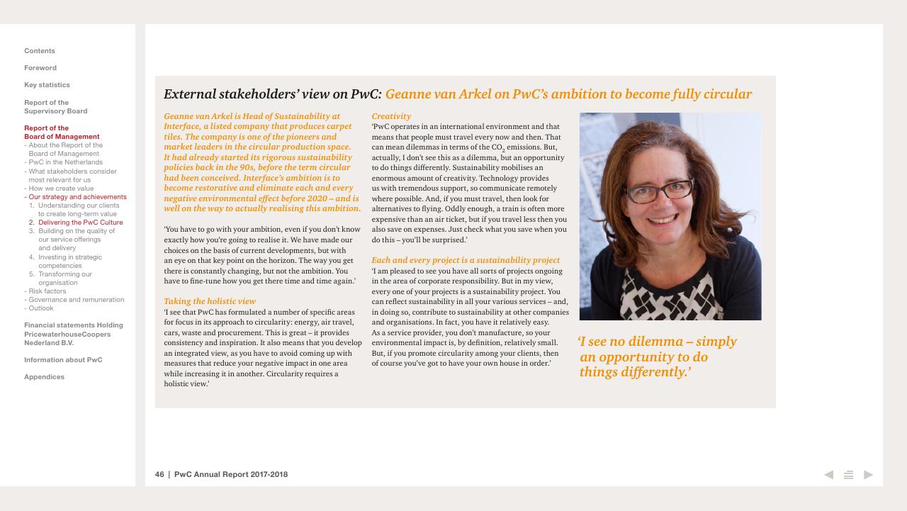 Case Study slide 46 from 2017 2018 PwC Annual Report PwC