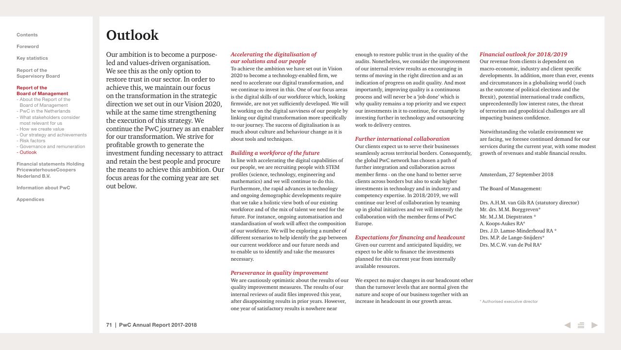 Text slide 71 from 2017 2018 PwC Annual Report PwC