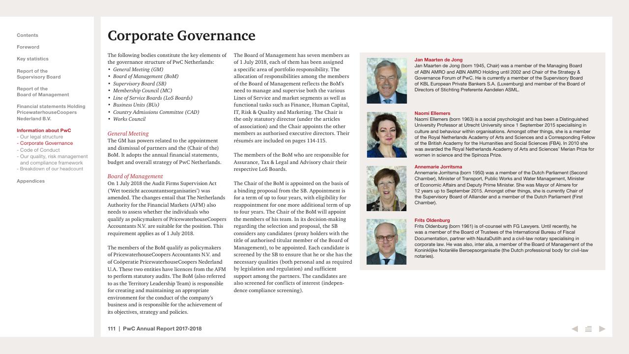Team slide 111 from 2017 2018 PwC Annual Report PwC