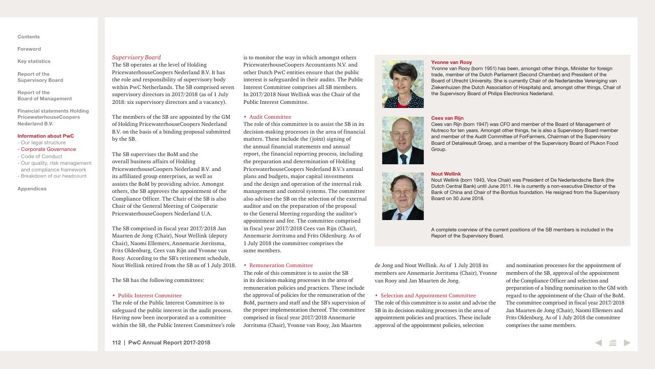 Team slide 112 from 2017 2018 PwC Annual Report PwC