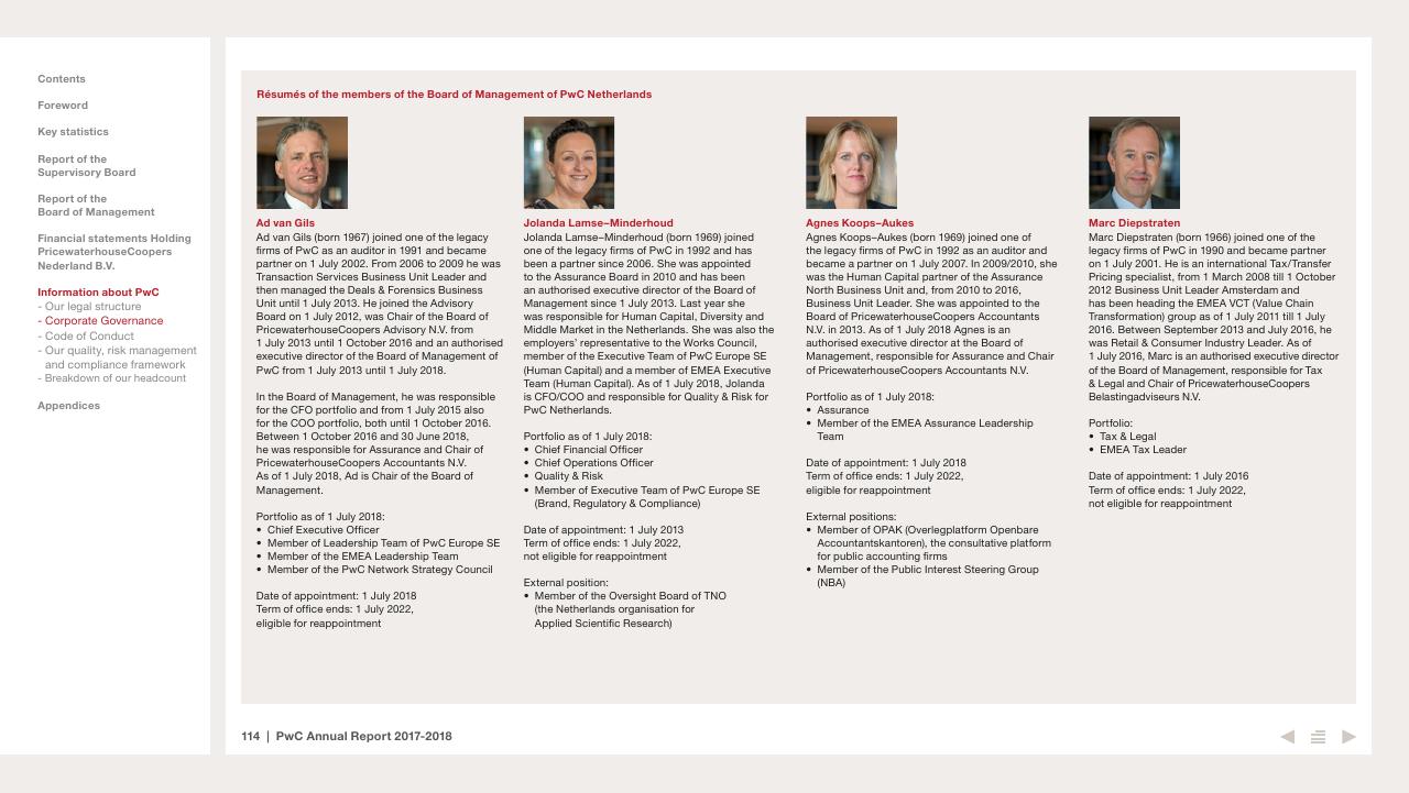 Team slide 114 from 2017 2018 PwC Annual Report PwC