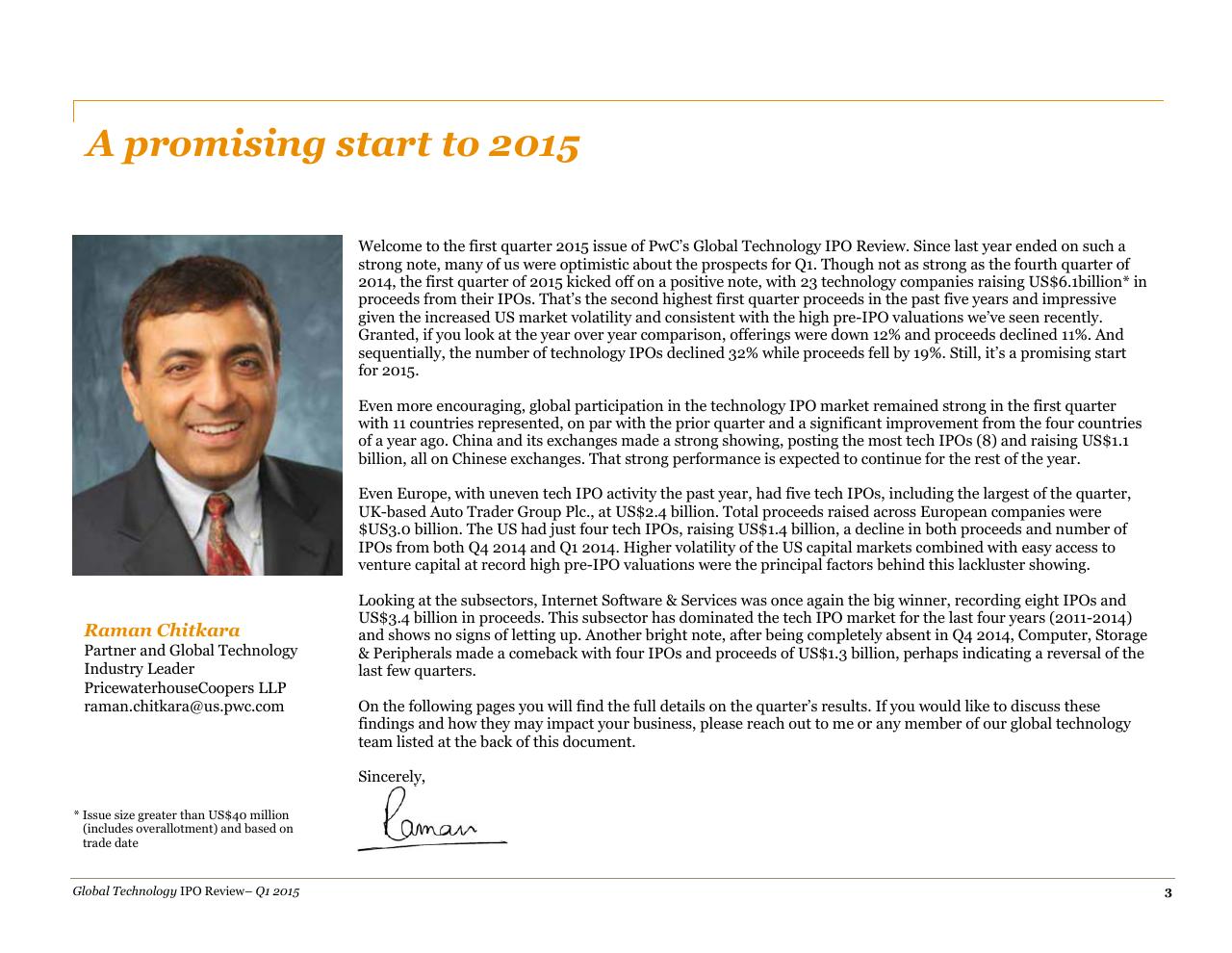 Text slide 3 from A Quarterly Look At Global Trends In The Technology Ipo Market May 2015